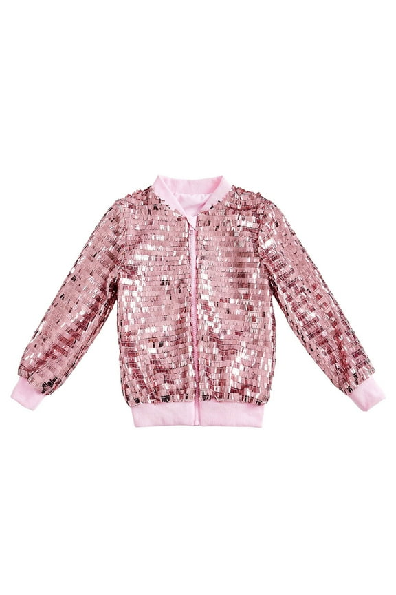 Sequin Jackets Girls Solid Color Long Sleeve Zip Up Jacket For Kids Christmas Shiny Clothes Soft Leather Jackets 12-14 Years