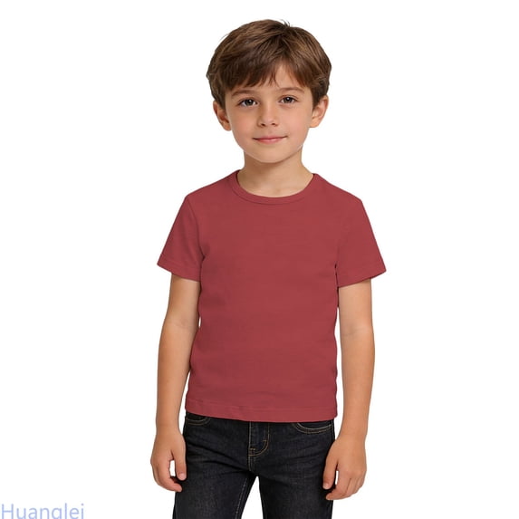 Huanglei Soft Kids Tee Breathable Basic Short Sleeve Shirt For Girls And Boys Comfortable Casual Round Neck Top For Children Soft Cotton Tees ,2-3 Years ,Red