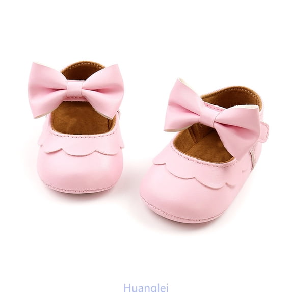 Huanglei Soft Sole First Baby Sneakers For Girls With Elegant Bow Design Comfortable Lightweight Shoes For Toddler Early Walking , Size 6 ,Pink