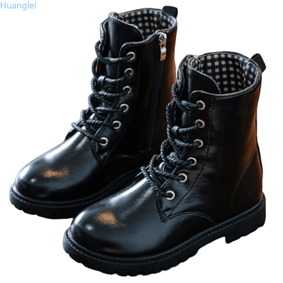 Huanglei Stylish Faux Lined Leather Ankle Boots For Girls Casual Winter Footwear With Non Slip Sole Kid Cowboy Boots 10. -10.5 Years