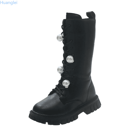Huanglei Stylish Girls Boots For Autumn And Winter Lined Casual Long Boots For Comfortable Wear Fashionable High Ankle Design For Young Fashionistas Cowgirl Boots for Girls 4-4.5 Years