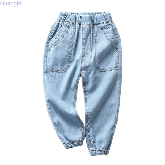 Huanglei Summer Boys Jeans Trousers Breathable Denim Pants For Kids Cool Airy Blend Denim Easy Comfort ,Baggy Boys Jeans /Size 3-4 Years(Light Blue)