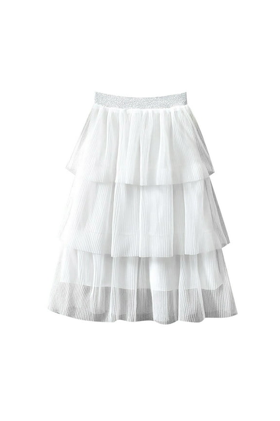 Summer Girl Half Skirt Three Seersucker Press Pleated Mesh Half Skirt Princess Wind Short Skirt 1 To 8 Years