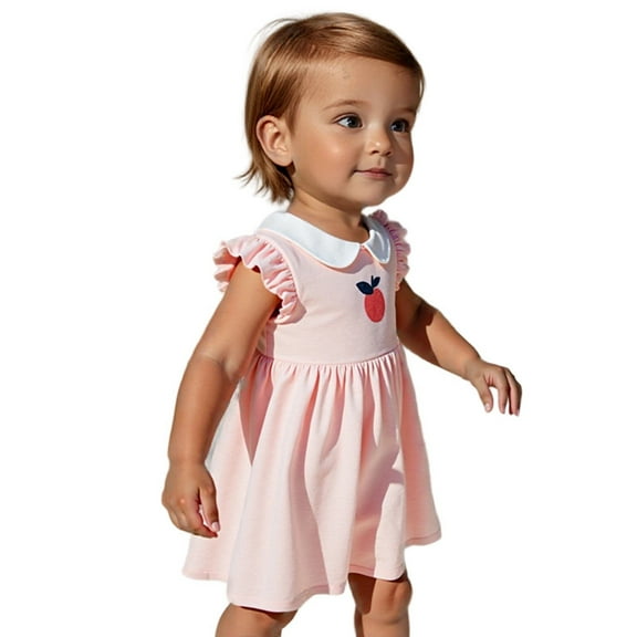 Huanglei Summer Girls' Baby Girls' Dress With Frilled Collar And Flutter Sleeves Featuring Cartoonish Fruit Prints A Style Dress