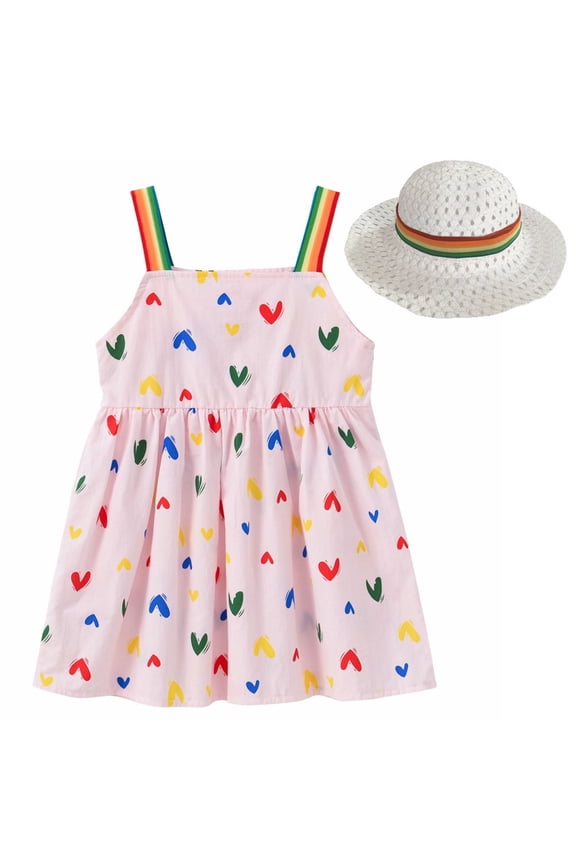 Summer Girls Rainbow Strap Sunress & Sun Hat Beach Outfit