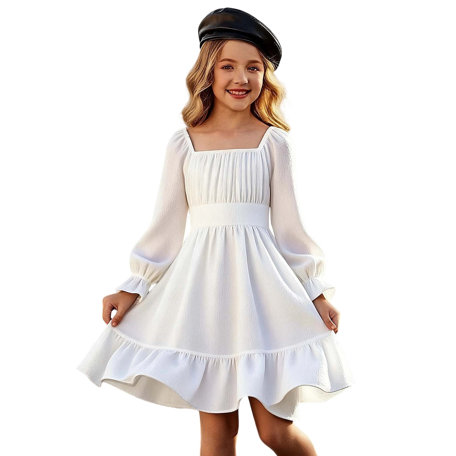 Huanglei Summer Girls Square Neck Flutter Sleeve Dress With Ruffle Hem  Elegant Flared A Line Long Gown For And Party Wear Dress for Toddler Girls  11-12 Years - Walmart.com