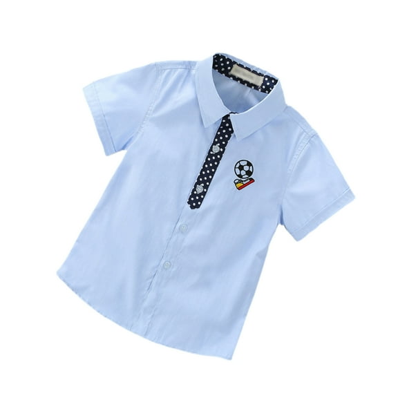 Huanglei Summer Small Children's Light Weight Football Style Polka Dot Print Lapel Casual Short Sleeved Shirt With Pleated Collar