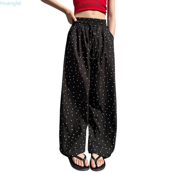 Huanglei Teen Children Pants Open Bottom For Girls Casual High Elastic Waisted Drawstring Loose Fit Pockets Kid Cargo Sweatpants Streetwear Girls Wide Leg Pants