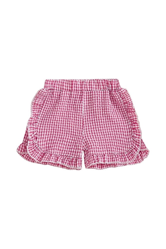 Toddler Baby Girl Shorts Casual Summer Gingham Plaid/Seersucker Elastic Waist Ruffle Hem Shorts Bottoms
