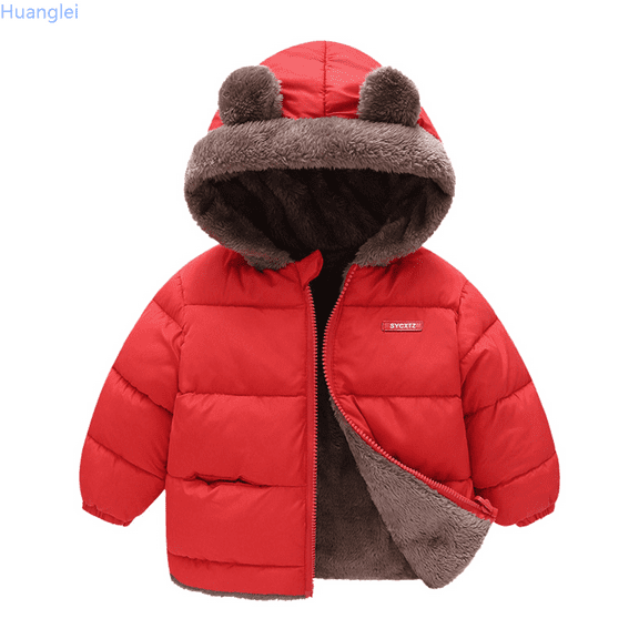 Huanglei Toddler Boys Girls Winter Coat Bear Ears Hooded With Pocket Jacket Two Sided Wear Fleece Thicken Windproof Zipper Warm Outwear Kids Cute Coat 3-4 Years