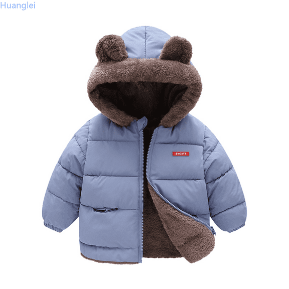 Huanglei Toddler Boys Girls Winter Coat Bear Ears Hooded With Pocket Jacket Two Sided Wear Thicken Windproof Zipper Warm Outwear Winter Warm Coat 12-18 Months