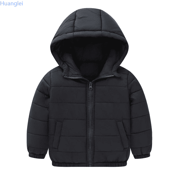 Huanglei Toddler Boys Girls Winter Coat Hooded Jacket Wear Thicken Windproof Zipper Warm Outwear Soft Leather Jackets 5-6 Years