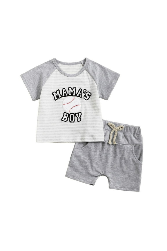 Toddler Boys' MAMA'S BOY Graphic Raglan Sleeve 2 Piece Set Summer Breathable Shorts & Tee Outfit