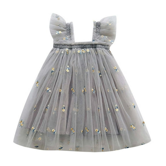 Huanglei Toddler Girls Fly Sleeves Embroider Princess Dress Dance Party Floral Dresses Clothes