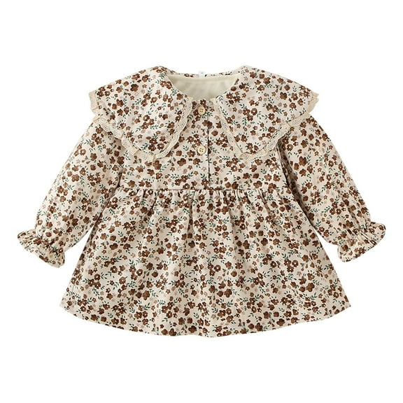 Huanglei Toddler Girls Long Sleeve Floral Prints Lace Ruffles Dress Dance Party Dresses Clothes