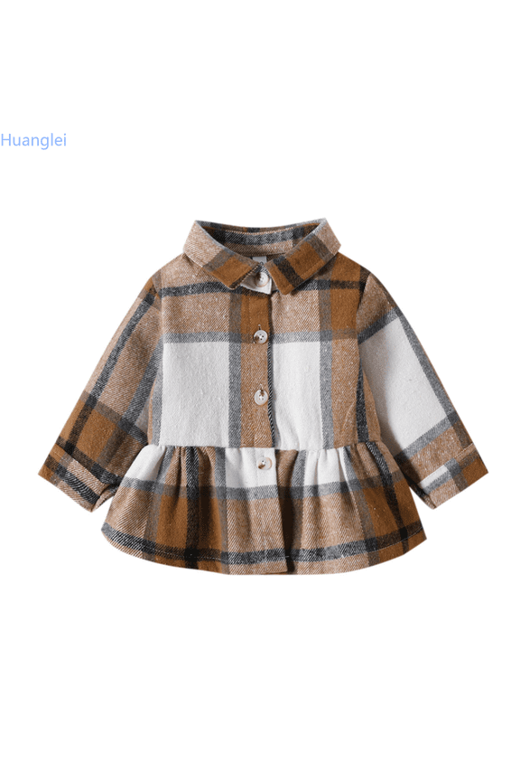 Toddler Girls Long Sleeve Plaid Prints Ruffles Coat Jacket Kids Jacket Tops Leather Coats 12-18 Months