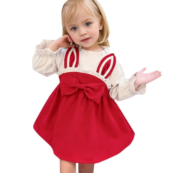 Huanglei Toddler Girls Long Sleeve Princess Flower Dress Rabbit Ears Bowknot Dresses Outfits