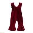 thumbnail image 1 of Huanglei Toddler Girls Ruffles Fly Sleeve Solid Romper Bell Bottoms Flare Jumpsuit ,6-12 Months ,Red, 1 of 6