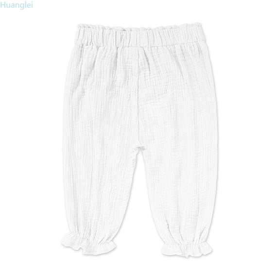 Huanglei Toddler Kids Boy Girl Casual Basic Plain Soft Trousers Baby Summer Comfy Linen Harem Pants Boy's Cargo Joggers Pants