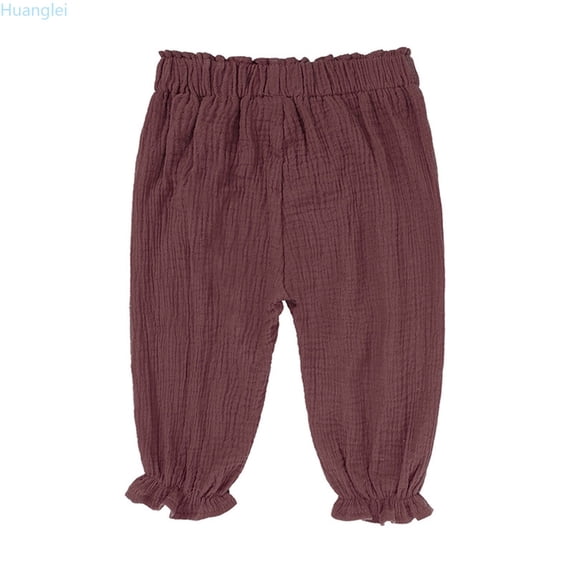 Huanglei Toddler Kids Boy Girl Casual Basic Plain Soft Trousers Baby Summer Comfy Linen Harem Pants Lightweight Jogger Pants