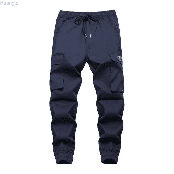 Huanglei Trendy Boys' Cargo Pants Lightweight Black Long Pants For Spring And Summer Outdoor Drawstring Waist Pants For Children 7 16 Years Old Boy's Cargo Joggers Pants 13-14 Years