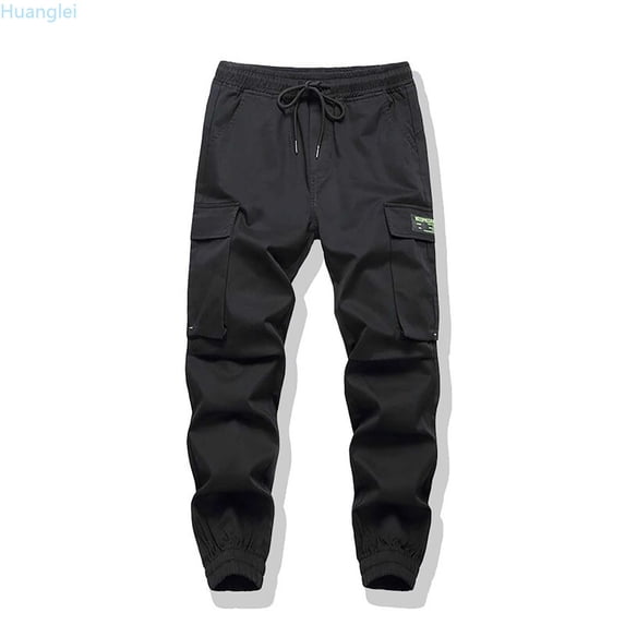 Huanglei Trendy Boys' Cargo Pants Lightweight Black Long Pants For Spring And Summer Outdoor Drawstring Waist Pants For Children 7 16 Years Old Boys Sweatpants