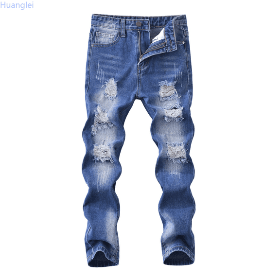 Huanglei Trendy Boys Distressed Jeans High Street Fashion Casual Long Pants For Kids Comfortable Stretch Denim Trousers Spring Autumn Boys Sweatpants Joggers 11-12 Years