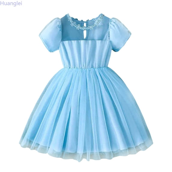 Huanglei Trendy Girls Dresses For Everyday Wear Casual Outings Outdoor Adventures Stylish Round Neck Puff Sleeve Dress For Ages 4 7 Dress Girls