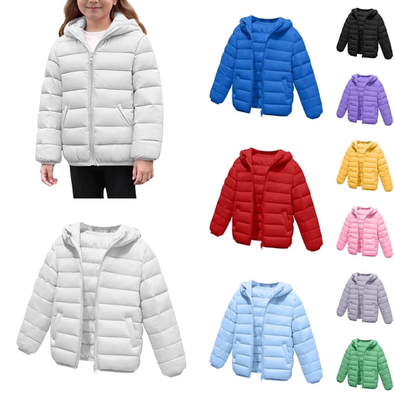 Huanglei Unisex Puffer Jacket , Girls Winter Down Jacket Hooded Solid ...