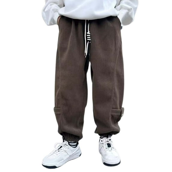 Huanglei Warm Thick Velvet Corduroy Pants For Boys Winter Casual Sweatpants For Kids Comfortable Sports Pants For Ages 6 16