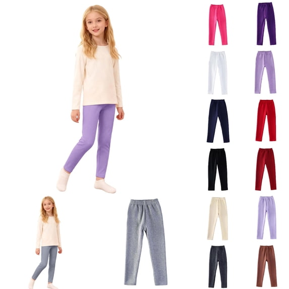 Huanglei Winter Girls Fleece Lined Leggings Thickened Thermal Tights For Toddler To Big Kids Soft Stretch Base Layer Pants ,Children Leggings /Size 11-12 Years(White)