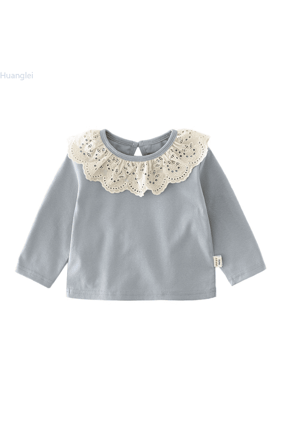 Winter Girls Long Sleeve Solid Color Shirt Elegant Lace Collar Blouse Soft Basic Top For Toddlers And Kids Daily Wear Girl Basic T-Shirts 6-12 Months