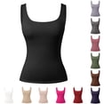thumbnail image 1 of Huanglei Womens's Tank Top Padded with Built-in Bra Wide Strap Square Neck Cropped Casual Basic Camisole (Red, Large), 1 of 5
