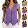 thumbnail image 1 of Huangx Vest Tops for Women Summer Cotton Linen Sleeveless Dressy Casual Button down V Neck Waistcoat Vests Purple L, 1 of 6