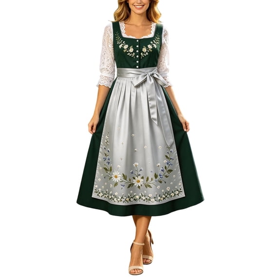 Huangx Women Oktoberfest Dress - Halloween Dirndl Dress with Embroidery, German Dress for Oktoberfest Party Carnival and Dress Up Dark Green XXXXXL