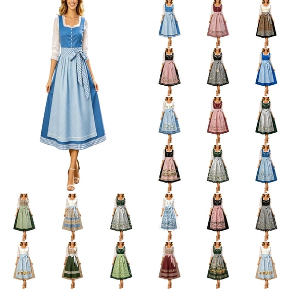 Huangx Women Oktoberfest Dress - Halloween Dirndl Dress with Embroidery, German Beer Dress for Oktoberfest Party Carnival and Dress Up Blue L
