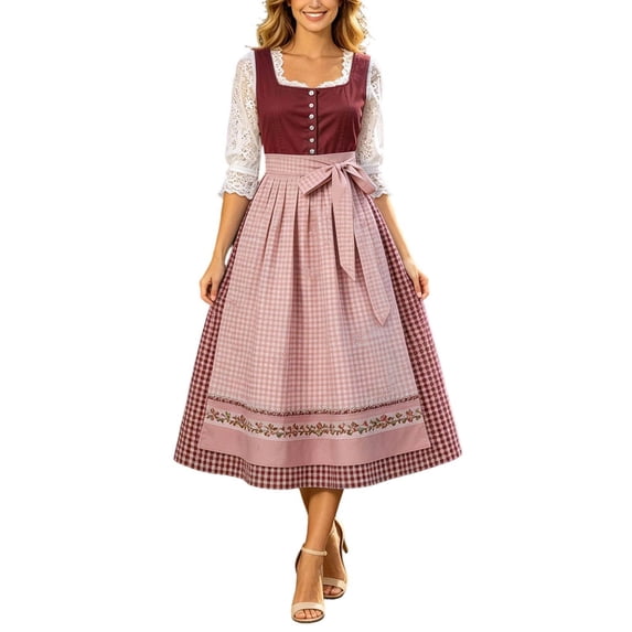 Huangx Women Oktoberfest Dress - Halloween Dirndl Dress with Embroidery, German Beer Dress for Oktoberfest Party Carnival and Dress Up Wine XXXXXL
