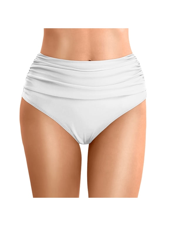 Women's High Waist Swim Brief, Triangle Cut Bikini Bottom Swimsuit Bottom for Beach and Pool