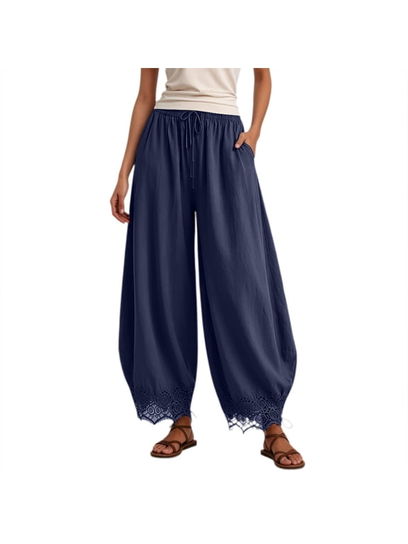 Women's Plus Size Balloon Cropped Pants, Elastic Waist Harem Culottes, Loose Dressy Casual Trousers