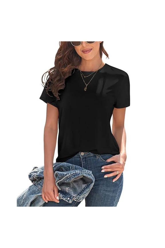Basic T Shirts For Women UPF 50+ Short Sleeve Casual Summer Tops Solid Loose Fit Tshirt Cute plus Size Blouses
