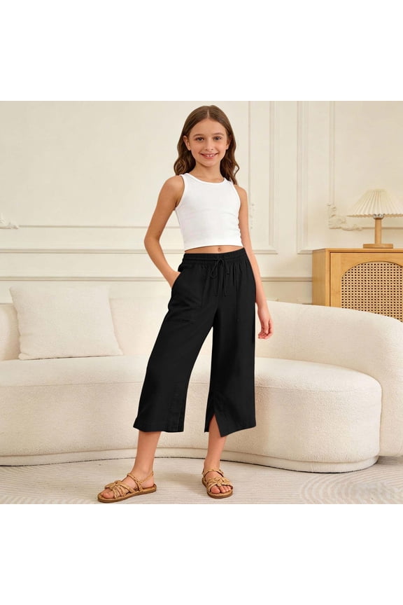 Girls Casual Ponte Pants For Girls Comfortable Solid Loose Fit Half Length Trousers For Everyday Play Soft Waistband Easy Care Girls Clothes Jr
