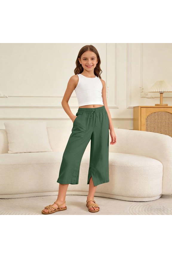 Girls Casual Ponte Pants For Girls Comfortable Solid Loose Fit Half Length Trousers For Everyday Play Soft Waistband Easy Care Girls Clothes Jr