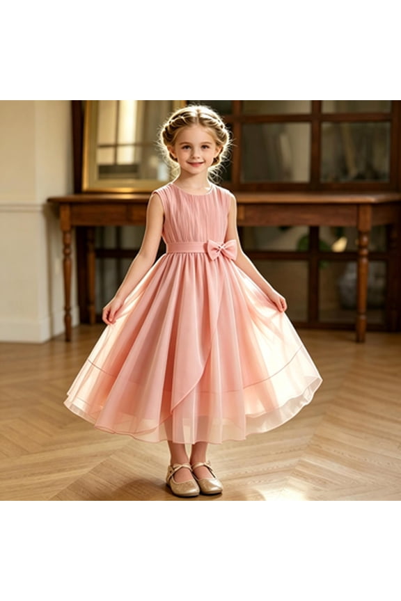 Girls Chiffon Daily Casual Dress Summer Slim Fit Floral Tiered A Line Party Wear Melon Dress Fir Kids 2yrs