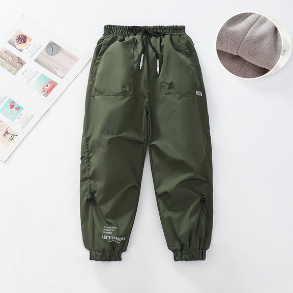 Huangxinggg Girls Thermal Lined Jogger Pants Winter Warm Sports Running Trousers Outdoor Hiking Windproof Cargo Sweatpants For Kids Youth Children Sweatpants