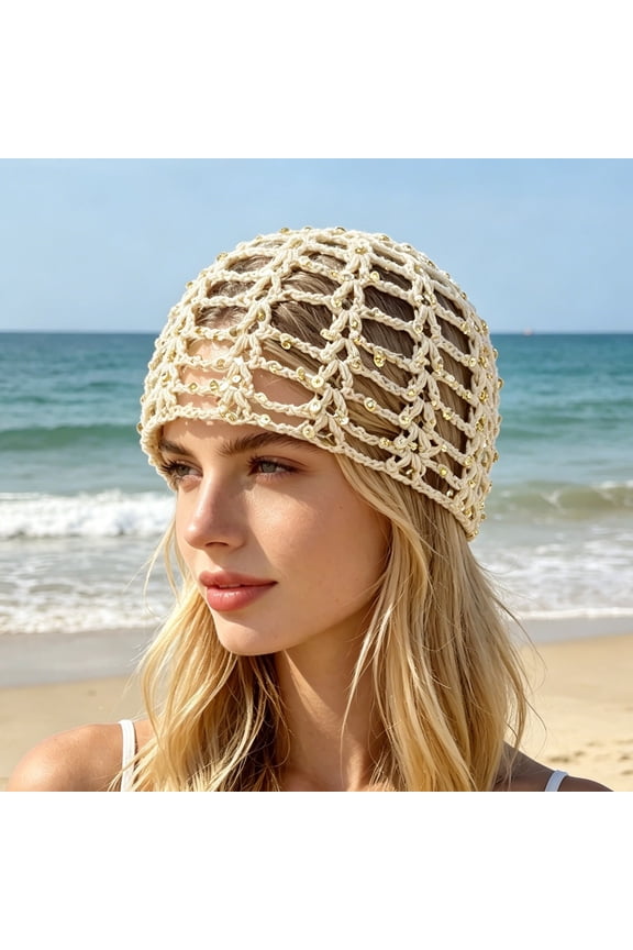 Glitter Sequin Mesh Boho Hollow Out Hat For Beach Travel Party Fashion Silk Women