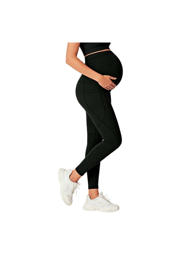 High Elasticity Maternity Yoga Pants For With Pockets Seamless Workout Leggings Belly Support Activewear Pregnancy Fitness Maternity Jean for Winter