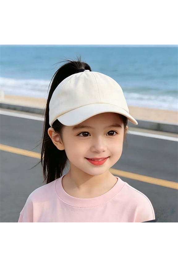 Kids Outdoor Casual Half Dome Visor Hat Solid Color Curved Brim Ponytail Cap Fade to Fit Workout
