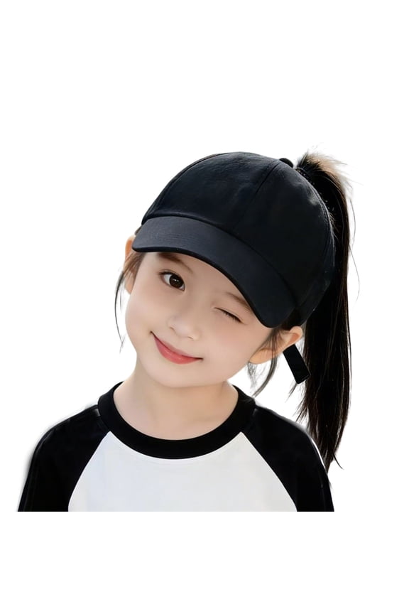 Kids Outdoor Casual Half Dome Visor Hat Solid Color Curved Brim Ponytail Cap Fade to Fit Workout
