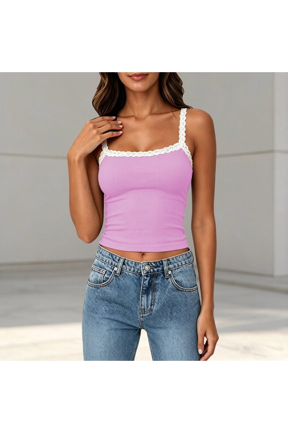 Lace Trim Camisole Summer Layering Tank Top Fashion Sleeveless Blouse With Floral Embroidery A Tops for Women