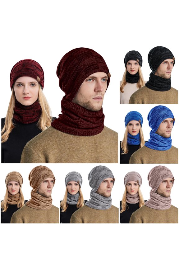Men's And Women's Winter Knitted Windproof Hood Scarf Coif Winter Knit Hat Warm Hats For Adult Cap